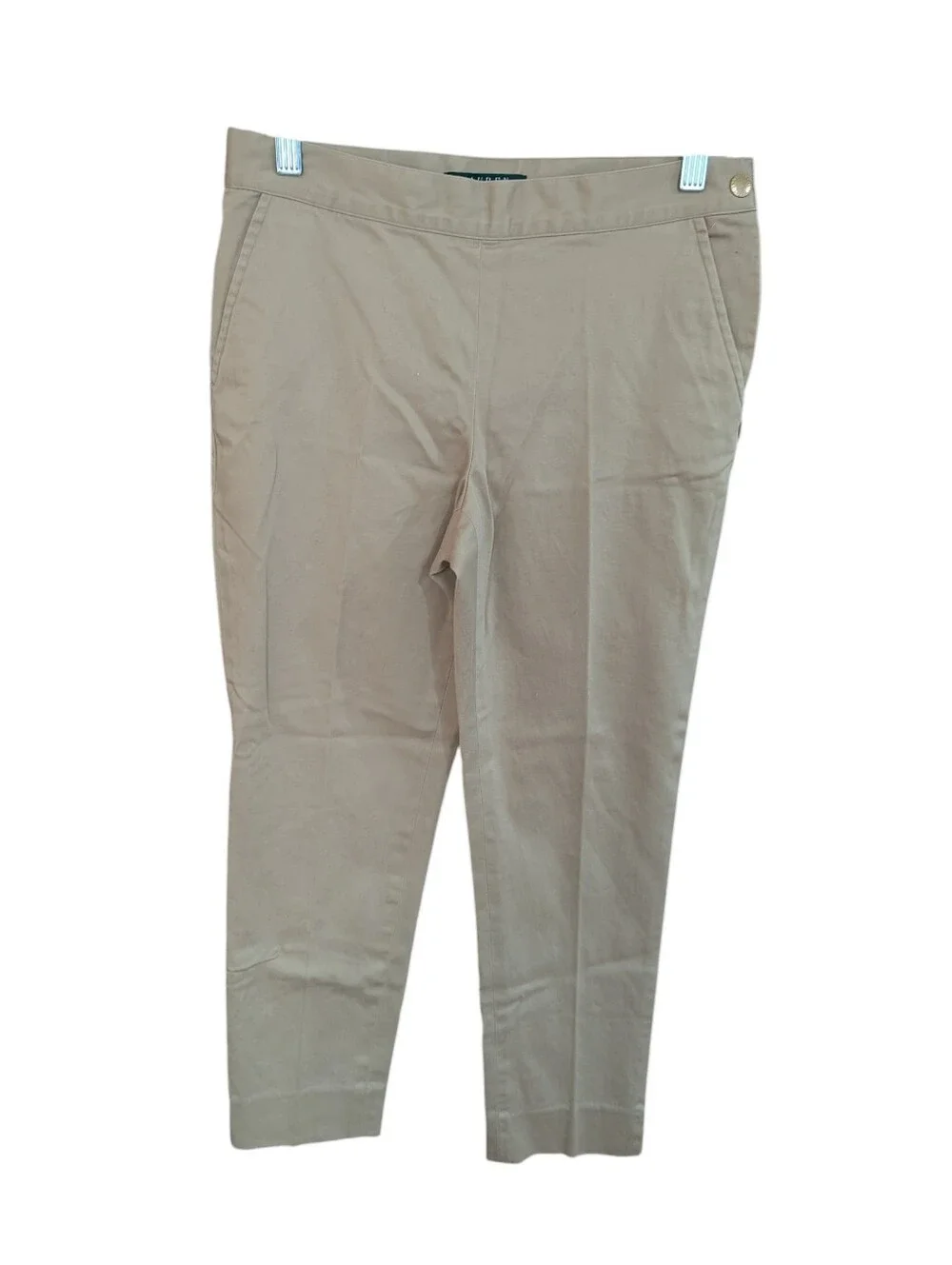 LAUREN Ralph Lauren Trousers Petite Beige Khaki Side Zip Ankle Pants Sz 2P *EUC